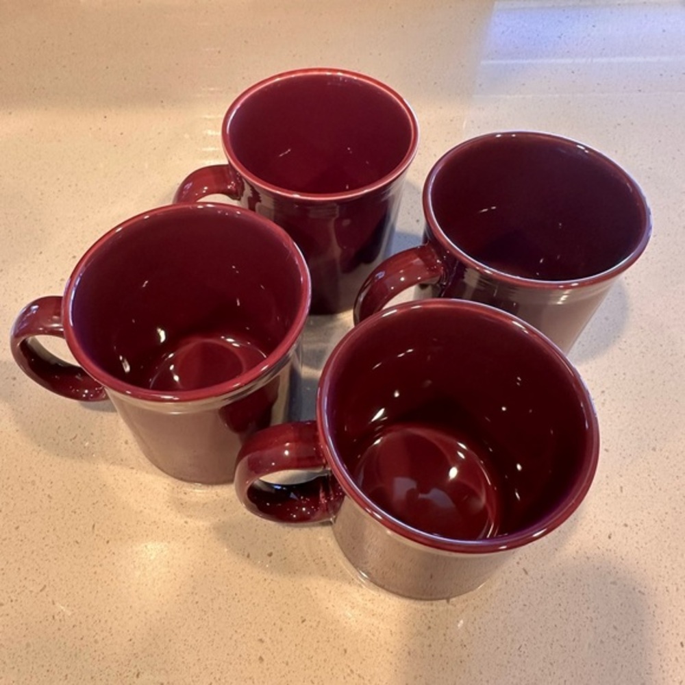 Set Of 4 Fiesta Fiestaware Burgundy Claret Ring Handle Mugs 3 1/2"